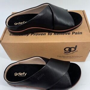Gdefy Velal Black Leather Crossover Comfort Slides Sandals Women's Size 9 M